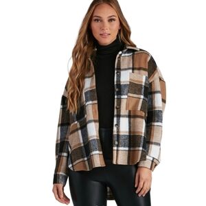 WOMEN'S ULTRA-SOFT LONG SLEEVE FLANNEL JACKET SHIRT SHACKET BROWN MEDIUM NWOT